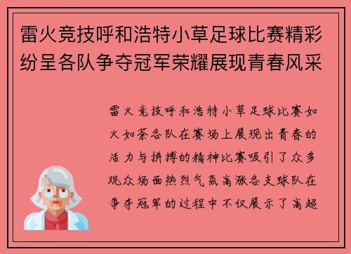 雷火竞技呼和浩特小草足球比赛精彩纷呈各队争夺冠军荣耀展现青春风采